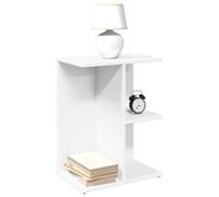 Bedside table White 46.5x29x61cm Engineered wood 3-compartment nightstand small