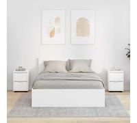 Bedside Table White Engineered Wood 30.5x30x43cm 2-Drawer Height-Adjustable Slim