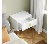 Bedside Table White Floating Unit With Led Motion Sensor Light & 1 Drawer & 1 Shelf,sobuy Fbt176-E-W