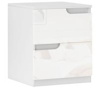 Bedside Table White Particle Board 40x40x48cm 2-Drawer High Gloss Nightstand UK