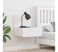 Bedside Table White Solid Pine Wood 44 x 32.5 x 40 cm 2-Drawer Wall-Mount Small
