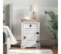 Bedside Table White Solid Pine Wood 45 x 35 x 64 cm 1 Drawer Modern Nightstand.