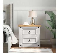 Bedside Table White Solid Pine Wood 53x39x47cm 2 Drawers Modern Bedside Compact