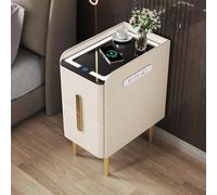 Bedside Table Wireless Charging Smart Bedside Table With LED Lights Modern Nightstand With 2 Drawers For Bedroom Narrow Design No Assembly Required