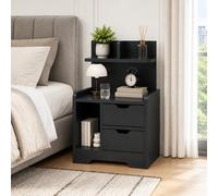 Homcom Modern Bedside Table With 2 Drawers And Open Shelves For Bedroom In Black Black
