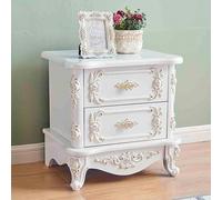 Bedside Table With 2 Drawers Mid-Century Modern Nightstand Golden Carvings Decorate Wood Side End Table Provincial Furniture For Bedroom, Living Room(White,19x19in/48x48cm)