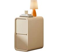 Bedside Table with 2 Drawers, Modern Ultra-Narrow Nightstand, Microfiber Leather Wrapped, Solid Wood Storage Cabinet for Sofa Side, Light Grey Finish
