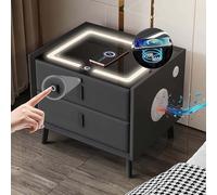 Bedside Table with Charging Station Nightstand with USB & TypeC Ports 2 Storage Drawers Modern Cabinet for Bedroom & Living Room Smart Furniture No Fingerprint Lock