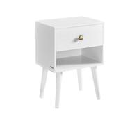 Bedside Table with Drawer and Solid Wood Legs, Cloud White / 1