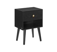 Bedside Table with Drawer and Solid Wood Legs, Ebony Black / 1