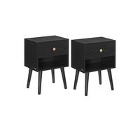 Bedside Table with Drawer and Solid Wood Legs, Ebony Black / 2