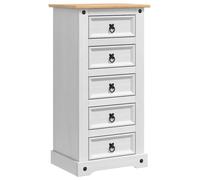vidaXL Corona 5 Drawer White Solid Pine Wood Bedside Table - Wilko