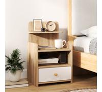 HOMCOM Bedside Table with Drawer for Bedroom, Living Room, Natural Wood Effect - Natural wood finish