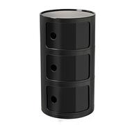 Bedside Table with Drawers And Sliding Door - Round Nightstand with Storage for Bedroom, Living Room, Or Bathroom - Modern End Table Side Table with A Plastic Chest,Black,3tier