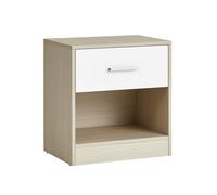 Bedside Table with Open Compartment and Drawer, Natural Beige + Classic White