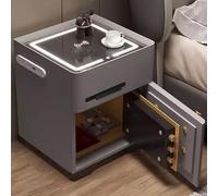 Bedside Table with Safe Box USB Port & Wireless Charging Adjustable 3Color LED Light Durable Density Board & Soft Microfiber Leather Finish