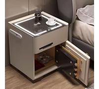 Bedside Table with Safe Box Wireless Charging USB Port Adjustable 3Color LED Light Durable Density Board & Soft Microfiber Leather Modern Nightstand for Bedroom