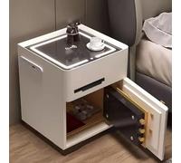Bedside Table with Safe Box Wireless Charging & USB Port Adjustable 3Color Light Durable MDF & Soft Microfiber Leather Modern Nightstand for Bedroom Storage