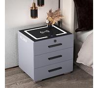 Bedside Table with Smart Wireless Charging and Fingerprint Lock Smart Nightstand with USB Port Bluetooth Speaker 3 Color LED Lights and 3 Drawers Chest of Drawers End Table End Side Unit for