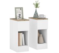 Bedside Tables Set 2 Narrow Nightstands Drawer Shelf Oak White