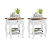 Bedside Tables Set 2 White Oak MDF 45x35x55cm Nightstand Drawers with shelf slim