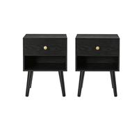 Bedside Tables, Set of 2, Side Table with Storage Drawer and Open Shelf, Solid Wood Legs, End Table for Living Room, for Bedroom, Sofa
