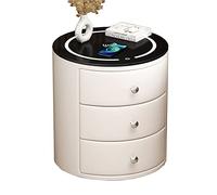 bedside tables Smart Cabinet,for Bedroom with Drawers Wireless Charging and 3 Color Light,Leather Cabinet(45x50cm,Pure White)(b