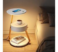 bedside tables Smart Rechargeable with Lights Smart Side for Living Room(Color:Marble Top + Drawers)