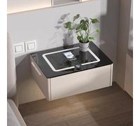 bedside tables with Drawers,White Wall with Charging Station and Slim Lamp for Smart Storage in the Bedroom