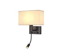 Bedside Wall Sconce Lamp Fabric Wall Mount Reading Light with Switch, USB Charging Port Flexible Gooseneck Wall Spotlight, Black Metal Wall Lamps for Bedroom Living Room