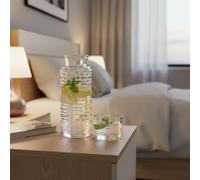 Bedside Water Carafe and Glass Set | 25 oz Lead-Free Glass Pitcher with Tumbler Lid | Nightstand Water Bottle for Bedroom, Guest Room & Bathroom | Mouthwash Dispenser, Juice or Cold Drink Carafe