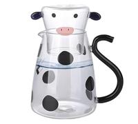 Bedside Water Carafe and Glass Set 500ml, Cute Cow Glass Water Pitcher with Cup Lid, Juice Pitcher Milk Hot Cold Tea Beverage Juice Drink Jugs for Nightstand, Kitchen, Bedroom