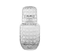 Bedside Water Carafe and Glass Set for Bedroom Nightstand, Bedside, Ticked Glass Mouthwash Decanter for Bathroom, Water Pitcher Set 550 ml / 18.5 oz