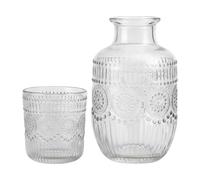 Bedside Water Carafe and Glass Set, Glass Carafe with Cup, 18x9.3cm Snowflake Design Elegant Pitcher, Glasses Water Pitcher for Table, Bedroom, Kitchen,Tea, Milk, Juice, Coffee & All Beverages