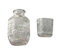 Bedside Water Carafe with Cup and Bottle Set, Crystal Style Bedside Carafe and Water Glass Tumbler, Aesthetic Glassware for Juice, Kitchen, Bedroom, Bar, BathroomHOA0561 (Clear Set E)