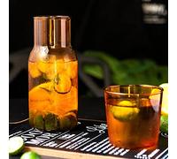 Bedside Water Carafe with Tumbler 17.5oz Clear Glass Water Pitcher with Cup Nightstand Glass Carafe Set Vintage Beverage Pitcher for Juice Milk Coffee Iced Tea(Amber)