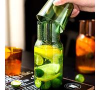 Bedside Water Carafe with Tumbler 17.5oz Clear Glass Water Pitcher with Cup Nightstand Glass Carafe Set Vintage Beverage Pitcher for Juice Milk Coffee Iced Tea(Green)