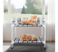 Bedside Window Dog Bunk Bed - Double Elevated Human Dog Bed with Guardrail 2 Layers Window Perch Dogs Cot 2-Tier Bedside Sleeper for Multi-Pet Households (20'' x 20'' x 25'')