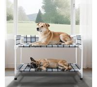 Bedside Window Dog Bunk Bed - Double Elevated Human Dog Bed with Guardrail 2 Layers Window Perch Dogs Cot 2-Tier Bedside Sleeper for Multi-Pet Households (34'' x 20'' x 25'')