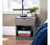 Bedside Wooden Table with One Storage Drawer Shelf Metal Handles Home Source Grey One Size