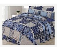 Bedspread Coverlet Comforter 3 Piece Reversible Bedding Set Quilt Throw with Pillowcase (Double, Zircon Pathwork)