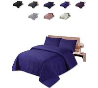 BEDSPREAD - Luxury Quilted - 3 Tog - Bed Throw Warm Quilt - (Bedspread King 200 x 240 cm - Navy Blue) Bed Spread Set 100% Cotton Cover + Virgin Polyester 150 GSM - Pinsonic Stitching