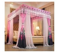 Bedspread Mosquito Net Mosquito Net 4 Corner Canopy Curtains Pink Princess Double Layer Canopy Bed Lace Bed Curtains for Double Bed
