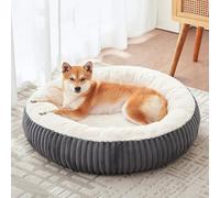 BedStill 33 inches Donut Dog Bed for Medium Large Dogs,Calming Round Pet Bed with Removable Cover,Washable Milk Plush Faux Fur, Fits up to 50 lbs Pets(Dark Grey,M Plus)