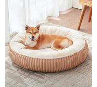 BedStill 33 inches Donut Dog Bed for Medium Large Dogs,Calming Round Pet Bed with Removable Cover,Washable Milk Plush Faux Fur, Fits up to 50 lbs Pets(Brown,M Plus)
