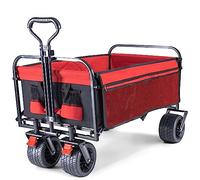 BedStory All Terrain Wheels With Brakes Collapsible Beach Trolley with 176LBS Large Capacity, Folding Wagon Cart Festival Trolley for Camping Picnic Outdoor, Black+red, 77.5x59x19 cm (ODC001)