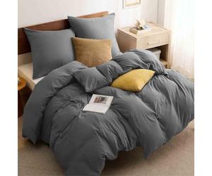 BEDSURE Bed Linen 155 x 220 cm 3-Piece Anthracite - 1 Duvet Cover 155 x 220 cm + 2 Pillowcases 80 x 80 cm, Oeko-Tex Bed Linen Sets Grey Polyester Microfibre with Zip