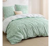 BEDSURE Bed Linen 155 x 220 cm 3-Piece Green Plants 2 x 80 x 80 cm Pillows | Microfibre bed linen sets floral reversible bed linen, Oeko-Tex bedding with zip, extra soft and breathable
