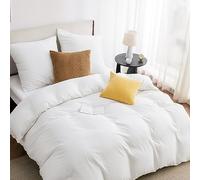 Bedsure Bed Linen, Bed Sheets 220 x 240 cm, White Duvet Cover Set - Bedding Sets with 80 x 80 cm Pillowcase, Summer Bed Sheet Microfibre for Double Bed with Zip