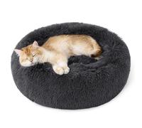 Bedsure Calming Cat Donut Bed Fluffy Pet bed, 50x50cm | Soft Plush Anti Anxiety Cat Bed for Indoor Kittens, Machine Washable, Dark Grey
